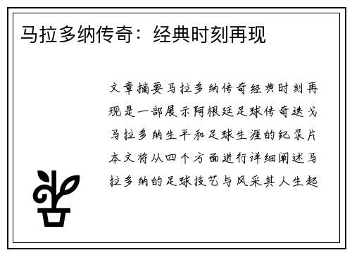 马拉多纳传奇：经典时刻再现